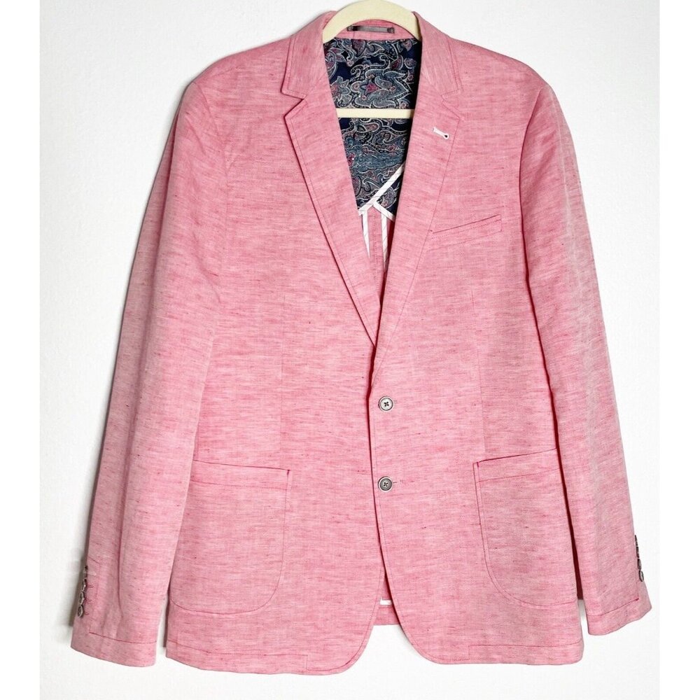 $300 NHP Pink Linen Blend Blazer Sports Coat Jacket Blazer 2 Button Size 44L